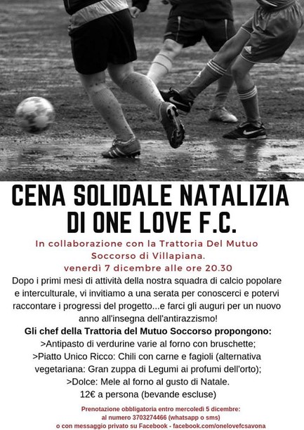 One love football club: cena solidale natalizia