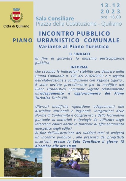 A Quiliano un incontro pubblico sul turismo sostenibile