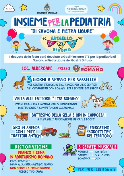 Sassello, tre giorni di festa per aiutare la Pediatria Sassello, tre giorni di festa per aiutare la Pediatria