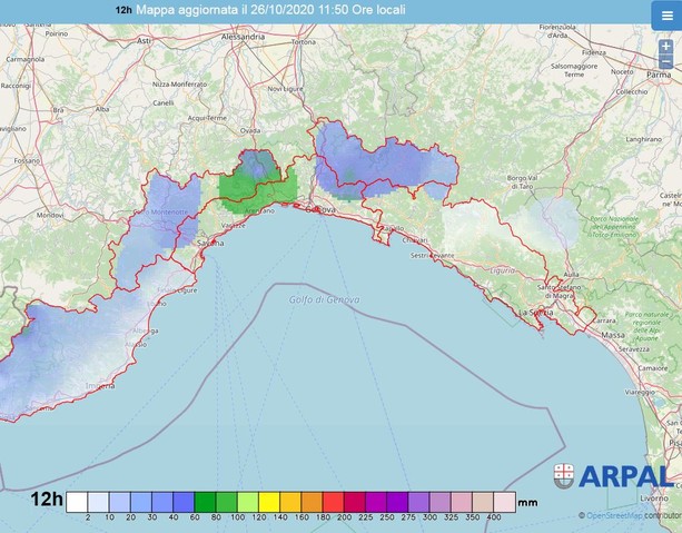 Arpal, aggiornata l'allerta meteo