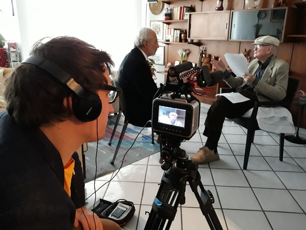 Argante Bocchio e Gad Lerner durante la registrazione di una puntata de &quot;La scelta&quot;, Novara