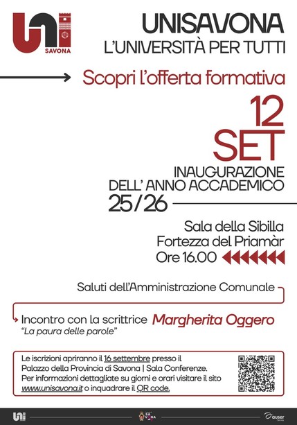 UniSavona: venerdì l'inaugurazione del nuovo anno accademico