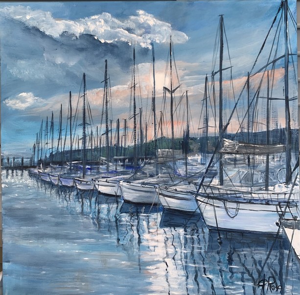 Giancarla Roso, Marina degli Aregai (S. Stefano al Mare), acrilico su tela, cm. 40x40
