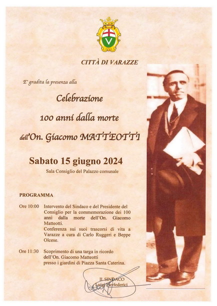 Varazze celebra i 100 anni dalla morte di Giacomo Matteotti