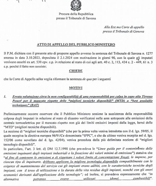 Assoluzioni Tirreno Power: la Procura ricorre in Appello