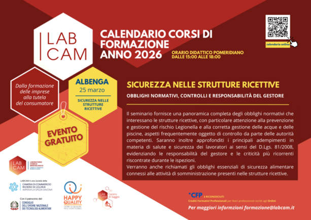 Sicurezza nelle strutture ricettive: ad Albenga il 25 marzo la formazione gratuita