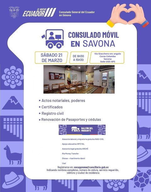 Torna a Savona il Consolato mobile dell'Ecuador Torna a Savona il Consolato mobile dell'Ecuador