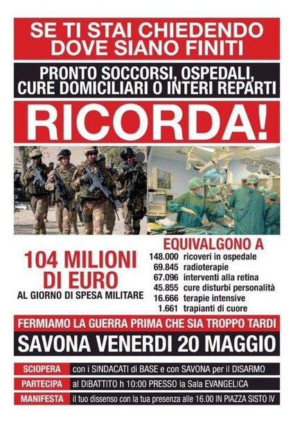 Savona per il disarmo in piazza contro la guerra