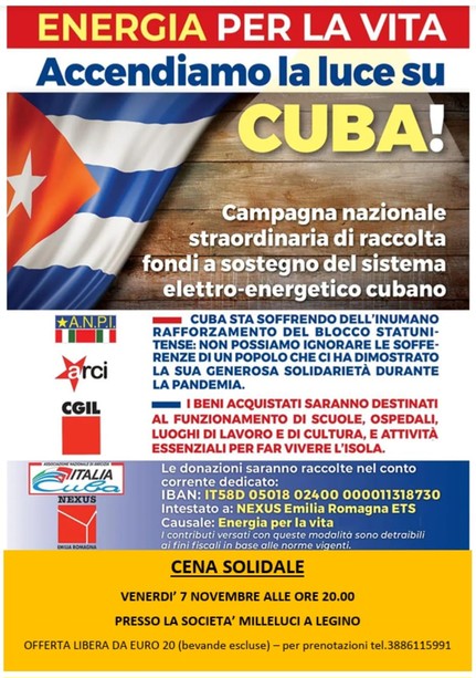 A Savona la cena solidale per Cuba