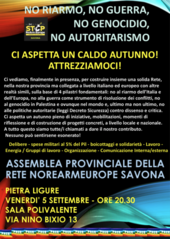 No al riarmo e alla guerra: il 5 settembre l'assemblea savonese