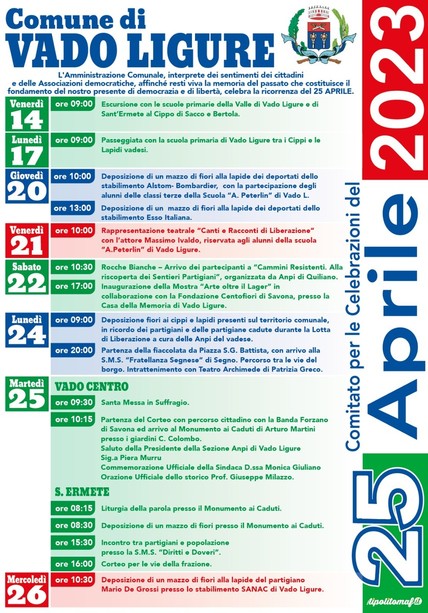25 aprile: le celebrazioni a Vado Ligure 25 aprile: le celebrazioni a Vado Ligure