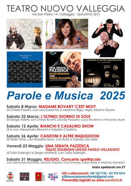 Parole e Musica: la nuova stagione teatrale a Quiliano