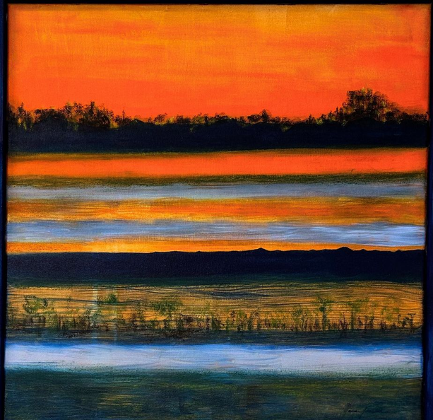 Maria Grammatico, Tramonti virtuali, acrilico e pastelli su tela, cm. 50x50