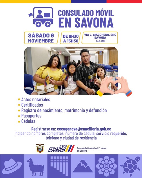 A Savona il Consolato mobile per i cittadini ecuadoriani