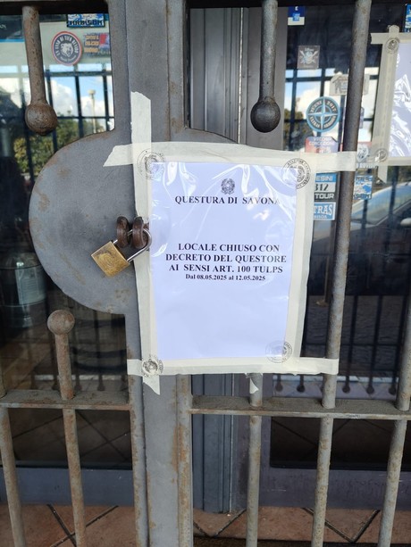 Albissola, il Questore chiude un bar per cinque giorni